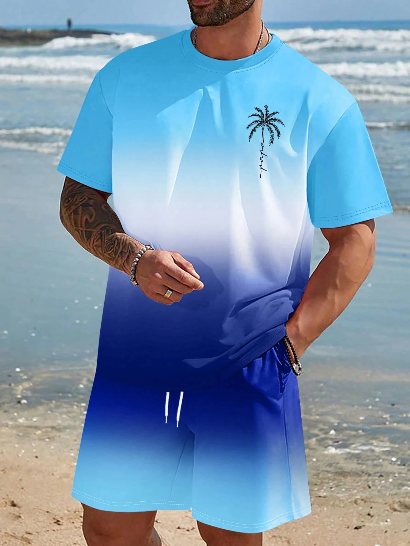 Summer New Basic Casual Men's Printed T-shirt Set Fashion Street Style T-shirt Loose Fit Two Piece Set Breathable Sports Set - Image 4