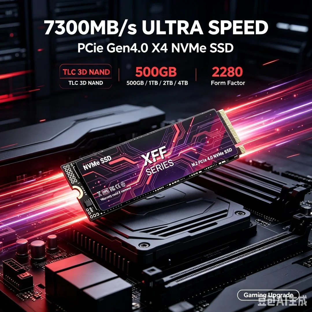 XFF NVMe M.2 SSD PCIe Gen4.0 X4 7300MB/s Transfer Speed TLC Solid State Drive 500GB-4TB Compatible with PS5 Laptop Desktop