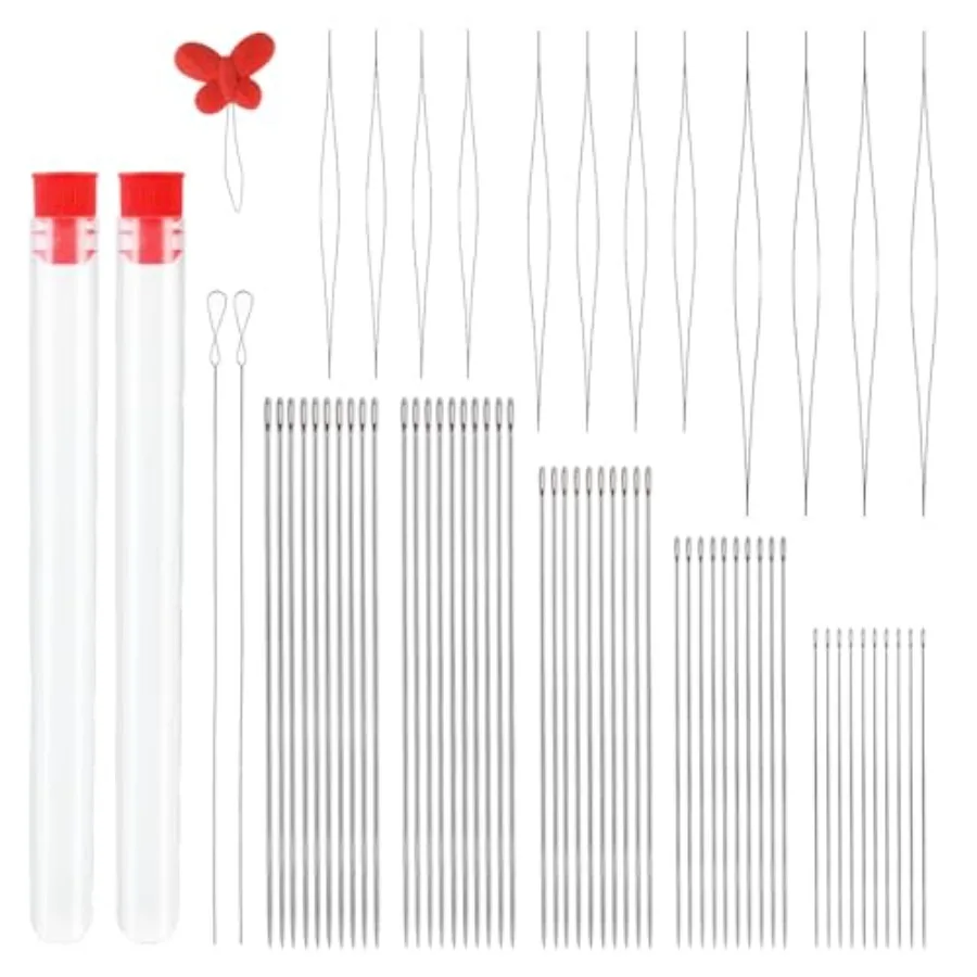 64 Pcs Beading Needles Set, Beading Needles for Jewelry Making Craft 3 Types Beading Needles with 12 Pcs Big Eye Collapsible, 2