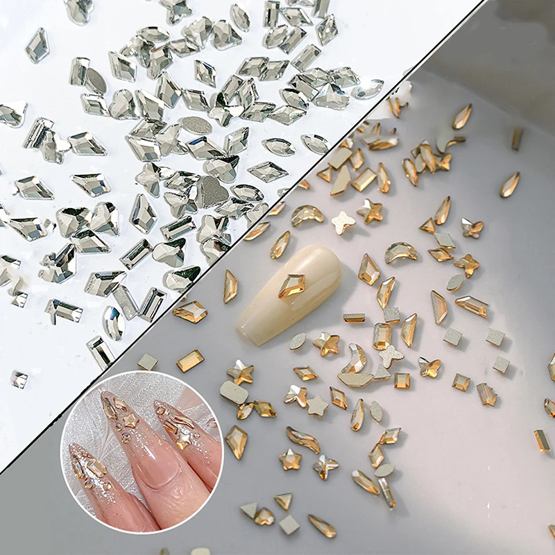 50/100 pz Mini Nail Art Strass Cristallo Vetro Flatback Diamanti Forma Mista Sparkle Fai Da Te Unghie Accessori Per Manicure di Lusso