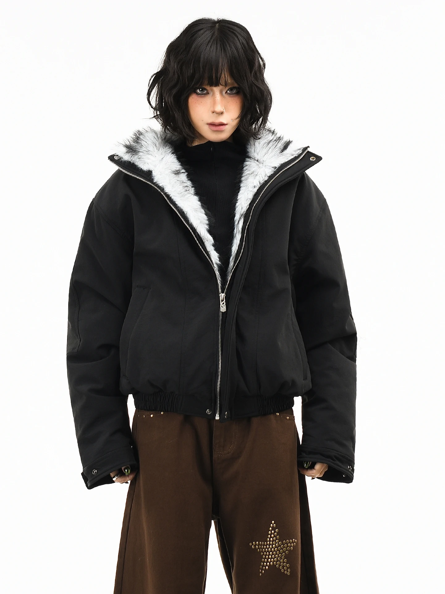 

OV Original American Wolf King Mountain Eagle Deconstructed Cotton Jaet Thi Warm ort Loose Men's Winter Coat