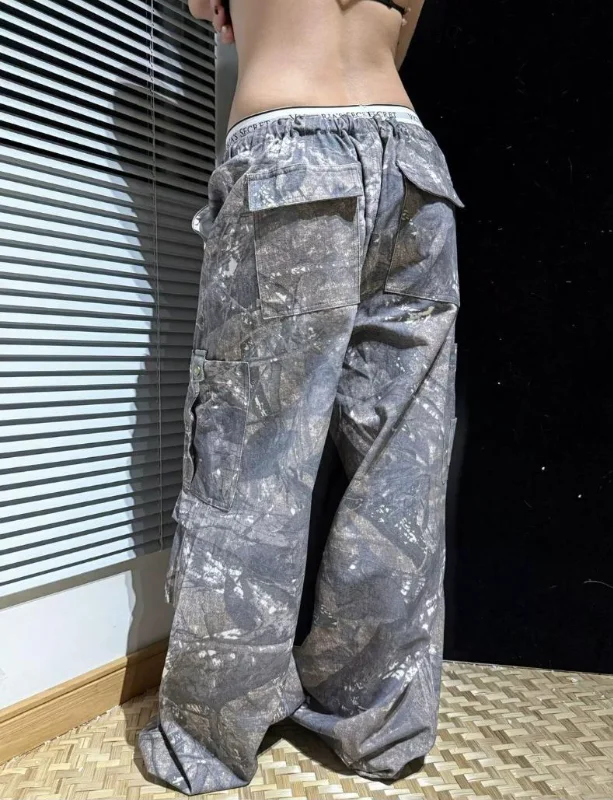 American-style Camouflage Multi-pocket Loose Casual Pants For Women High-street Straight-leg Wide-leg Loose Work Pants Autumn