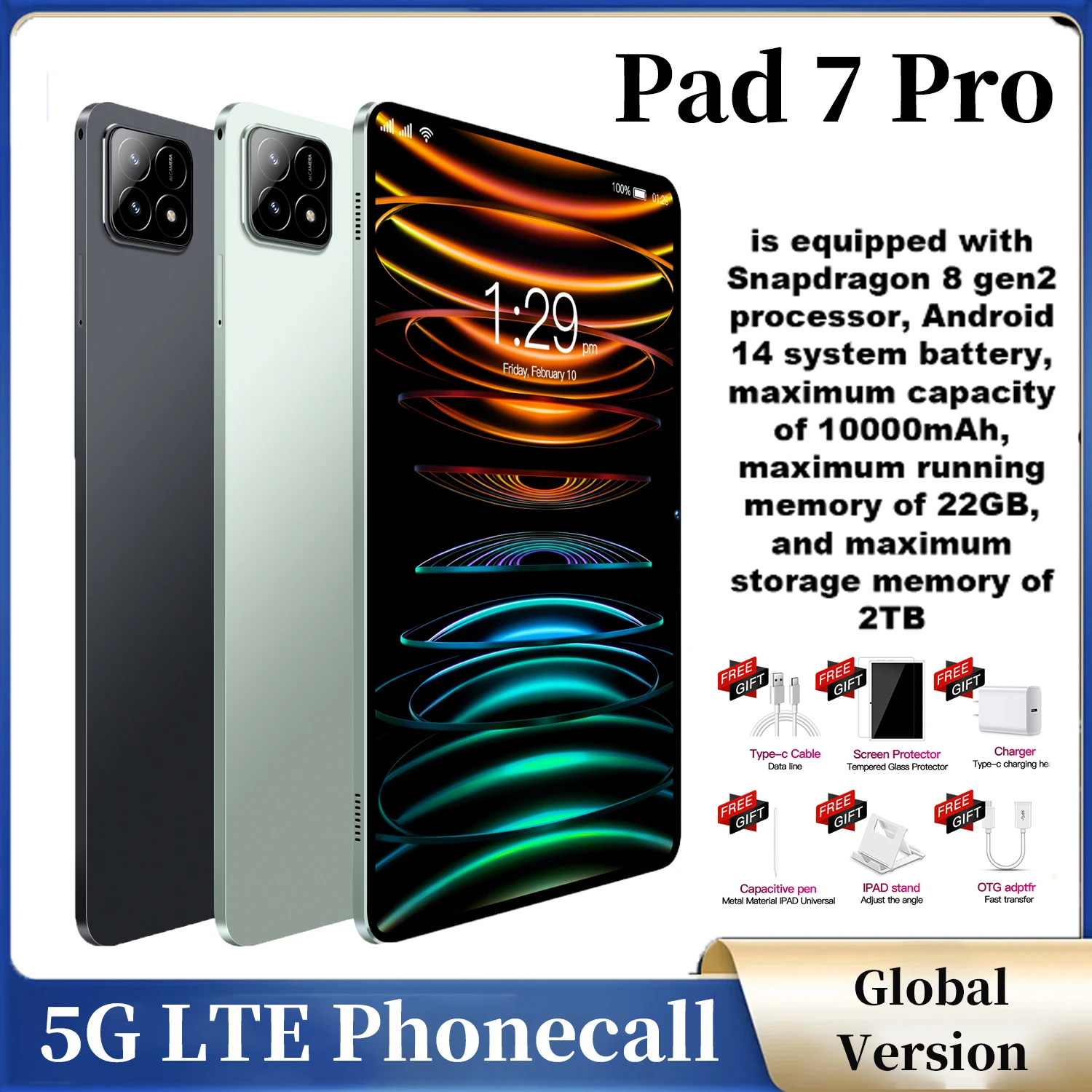 2025 NEW Pad 7 Pro Tablet Android 14 11 inch Snapdrago 8gen2 HD 4K 16GB+1024GB 2TB 20000mAh 5G Dual SIM WiFi GPS Tablet PC Tab