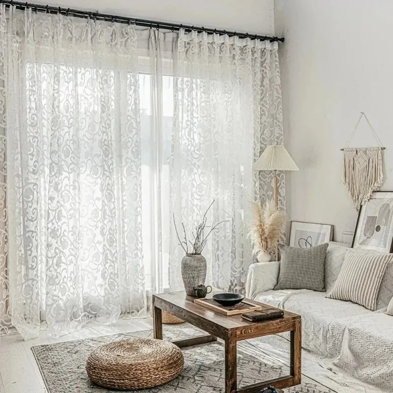 Striped Jacquard Sheer Curtains for Living Room Modern Tulle Organza Window Drapes Simple Luxury Textured Window Treatment Veil
