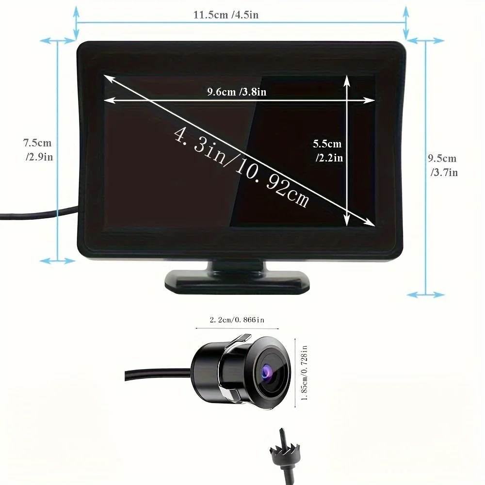 4.3 Inch TFT LCD Car HD Monitor Reverse Camera Security Display for Reverse Backup Camera Parking Camera Drive Recorder