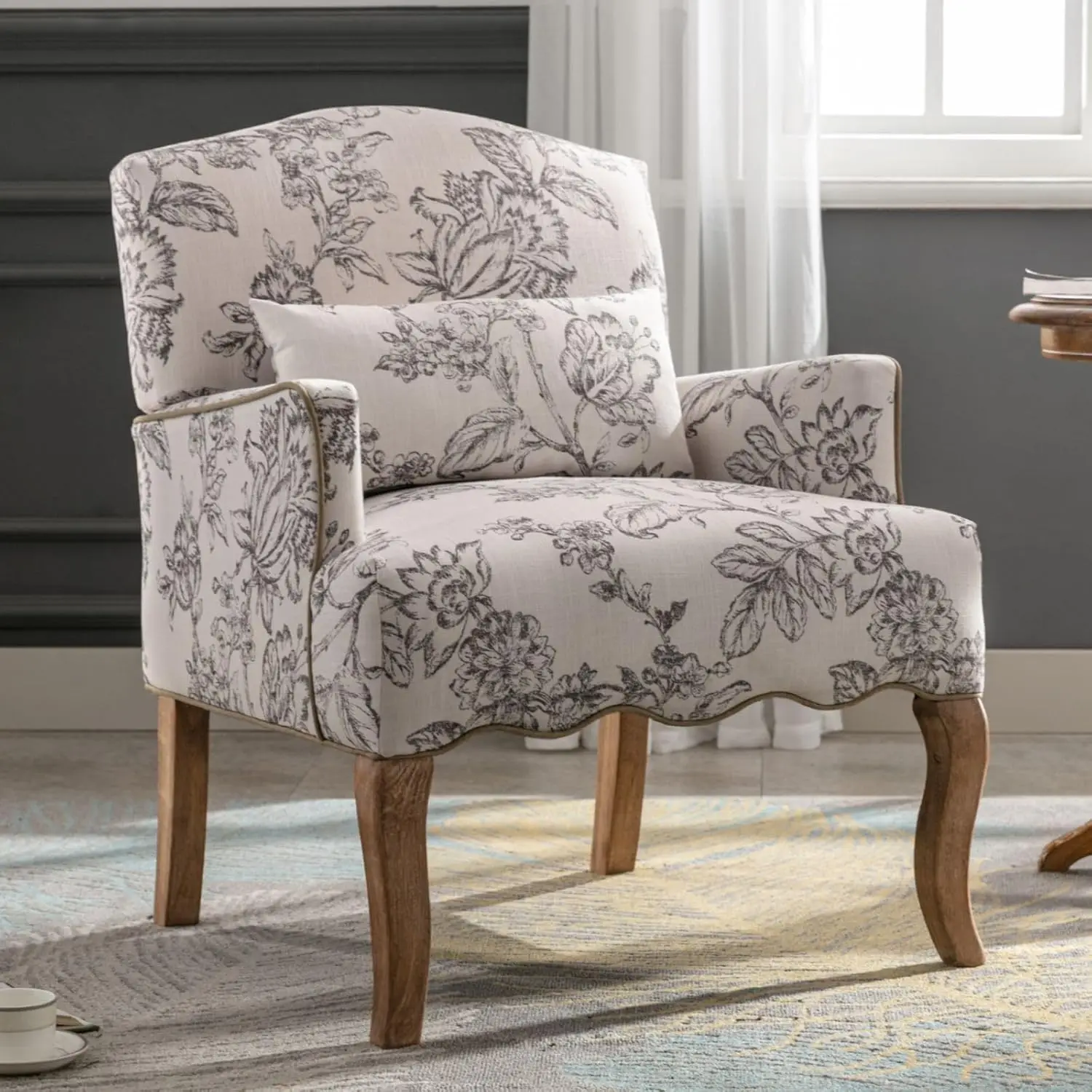 Floral Accent Chair Fabric Comfy Single Sofa Upholstered Modern Reading Chair with Removable Pillow Wingback Arm Chair