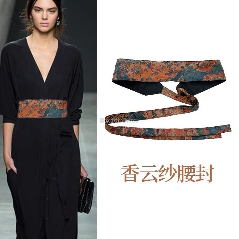 2024 vintage satin print chinese national style decoration dress waist elegant slimming wide belt japan kimono belt women w730