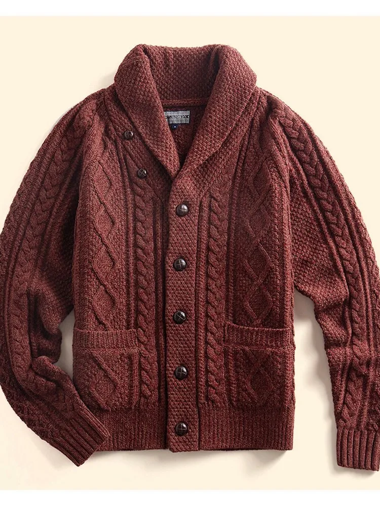 Autunno e inverno nuova tendenza della moda tinta unita addensato caldo cardigan maglione da uomo casual allentato retrò sportivo cappotto di grandi dimensioni