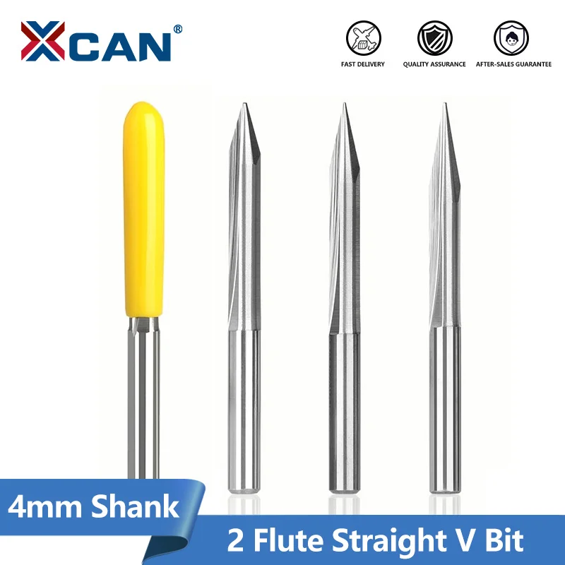 XCAN Straight V Bit 4mm Shank CNC Machine Engraving Bit Carbide End Mill CNC Router Bit Milling Cutter for Woodworking