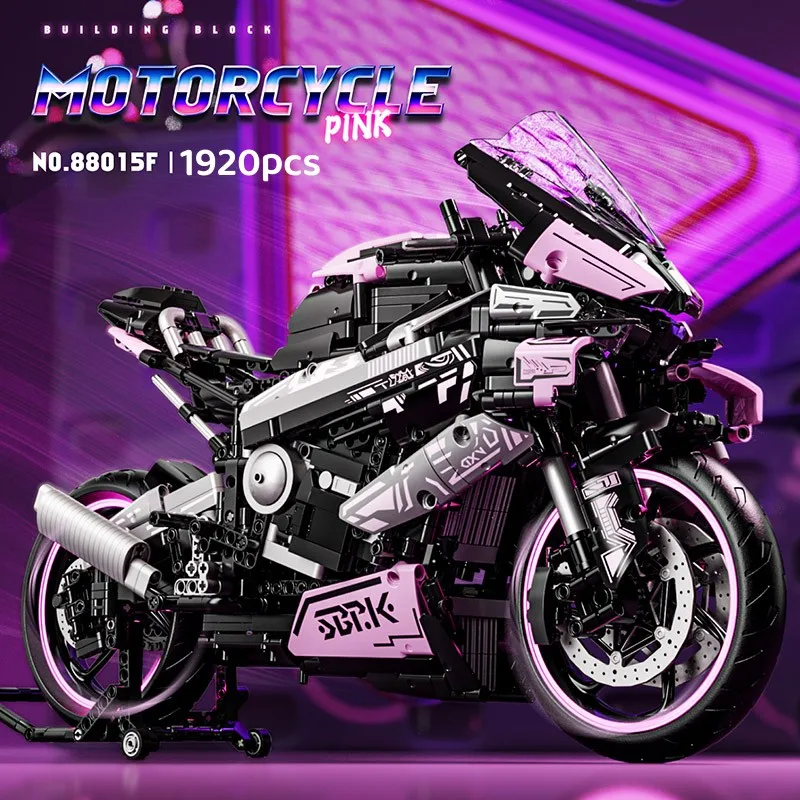 New Pink 1920pcs Technical Motorcycle M1000 RR Building Block Model Vehicle Racing Car Toys Bricks MOC 42130 Motorbike Kid Gifts