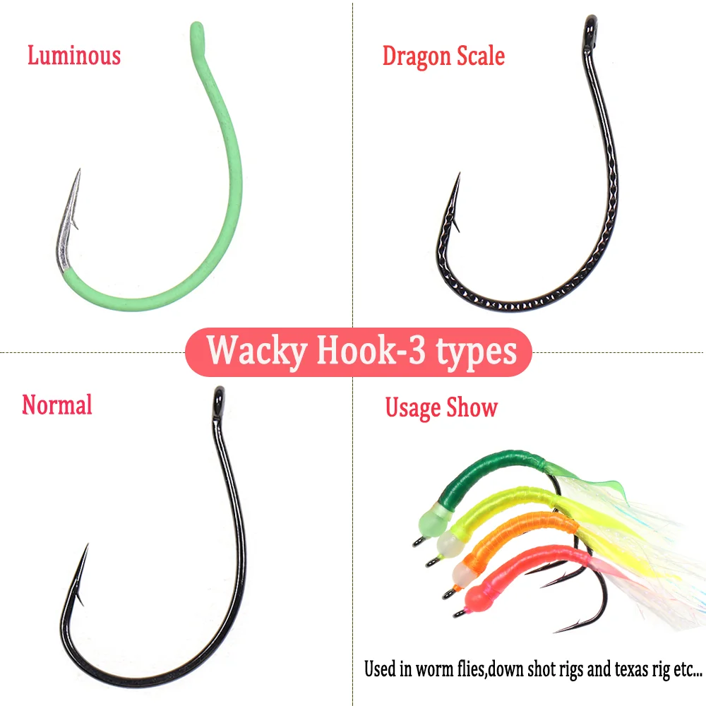 40 Stuks Gekke Haak Onkruidloze Worm Vishaken Wide Gap Drop Shot Crank Haak Voor Zachte Stok Wormen Texas Rig Forel Visgerei