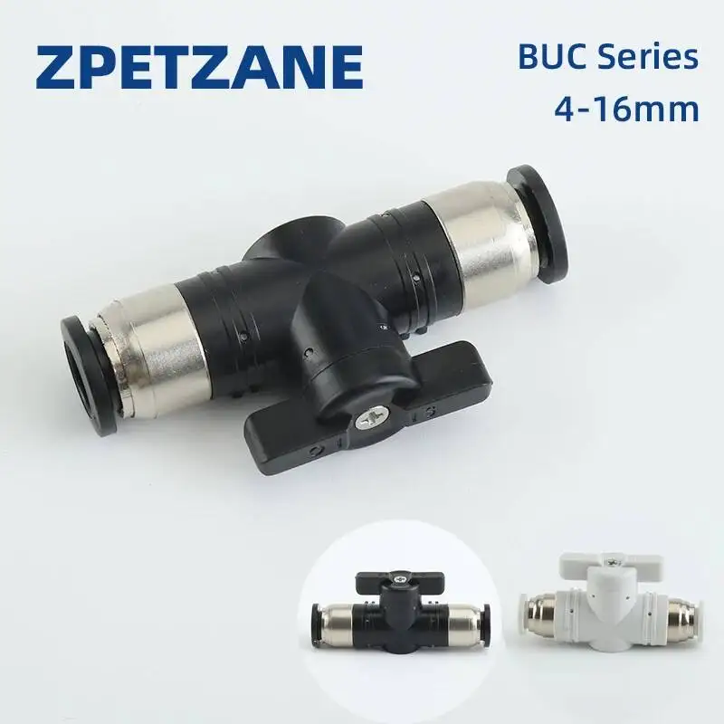 2pcs BUC Pneumatic Hand Valve Switch Quick Fittings Joint Adapter Push Lock 2-way Plug-in Air Control Hose Connection
