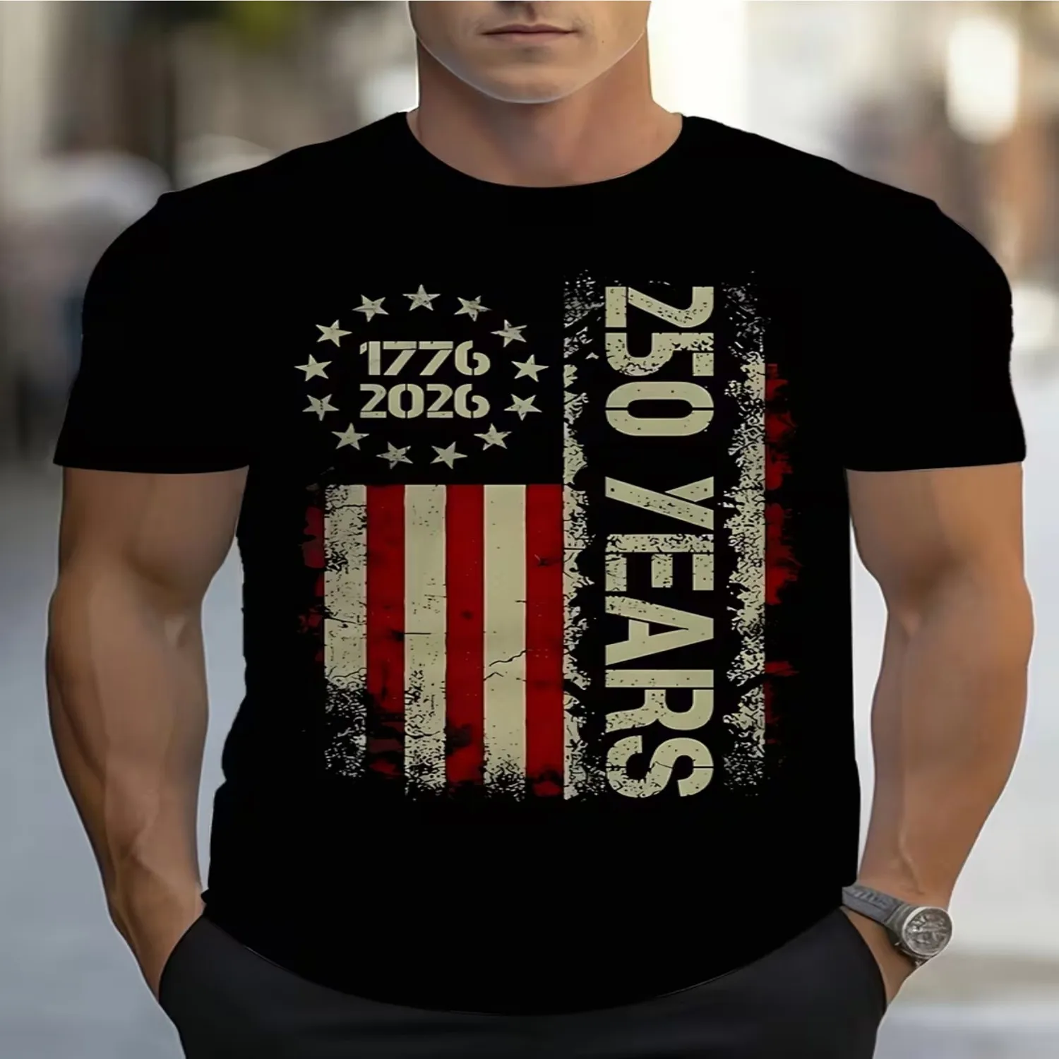 Men'S American Flag 1776 Pattern Short Sleeve T-Shirt, Commemorating 250Th Anniversary of US Founding, Print Fashion Round Neck Short Sleeve Gift for him, Retro graphic tee