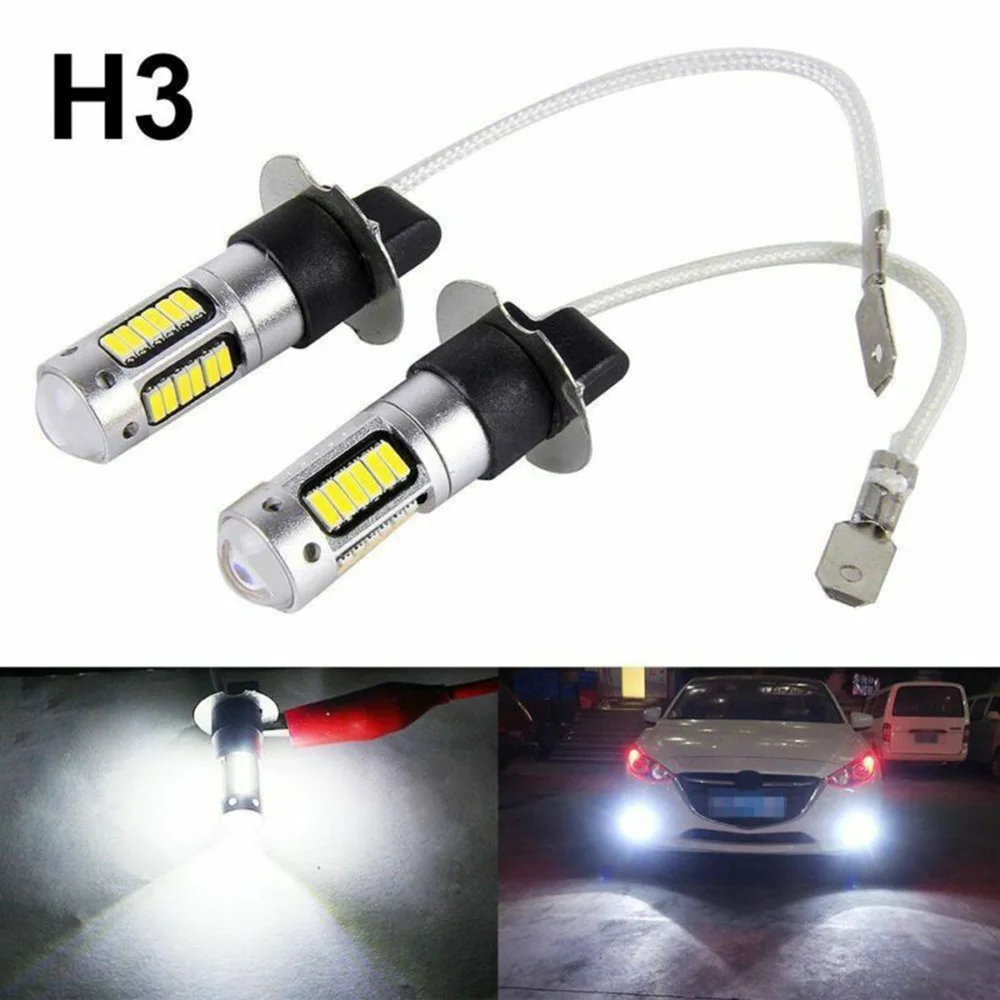 2 Pcs H3 LED Fog Light Bulbs Conversion Kit Super Bright Canbus 6000K White 100W Dustproof Waterproof Cars Lights Fog Light Bulb