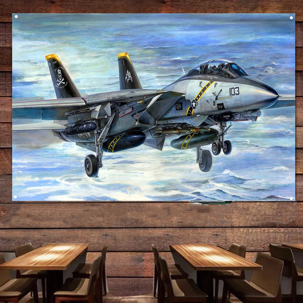 F-14B Tomcat Fighter Jet Flag Hanging Banners U.S. Air Force Aviation Military Art Poster Wall Art Tapestry Home Decor Painting