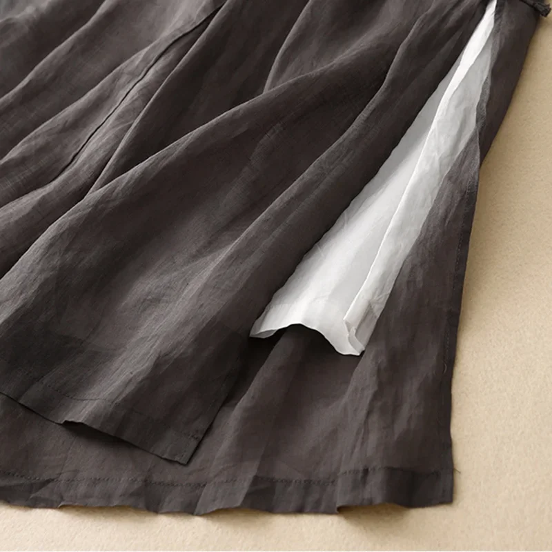 Grijs katoenlinnen casual elastische hoge taille met voering damesbroek wijde pijpen enkellange broek voor dameskleding mode