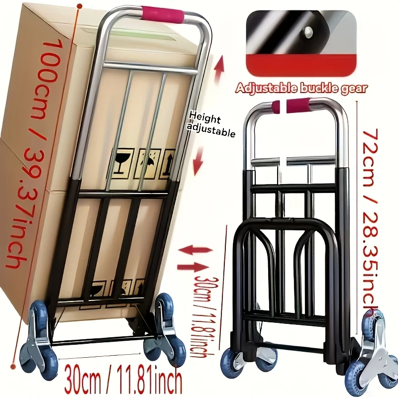 

Small folding handcart with wheels - portable, stair-climbing design