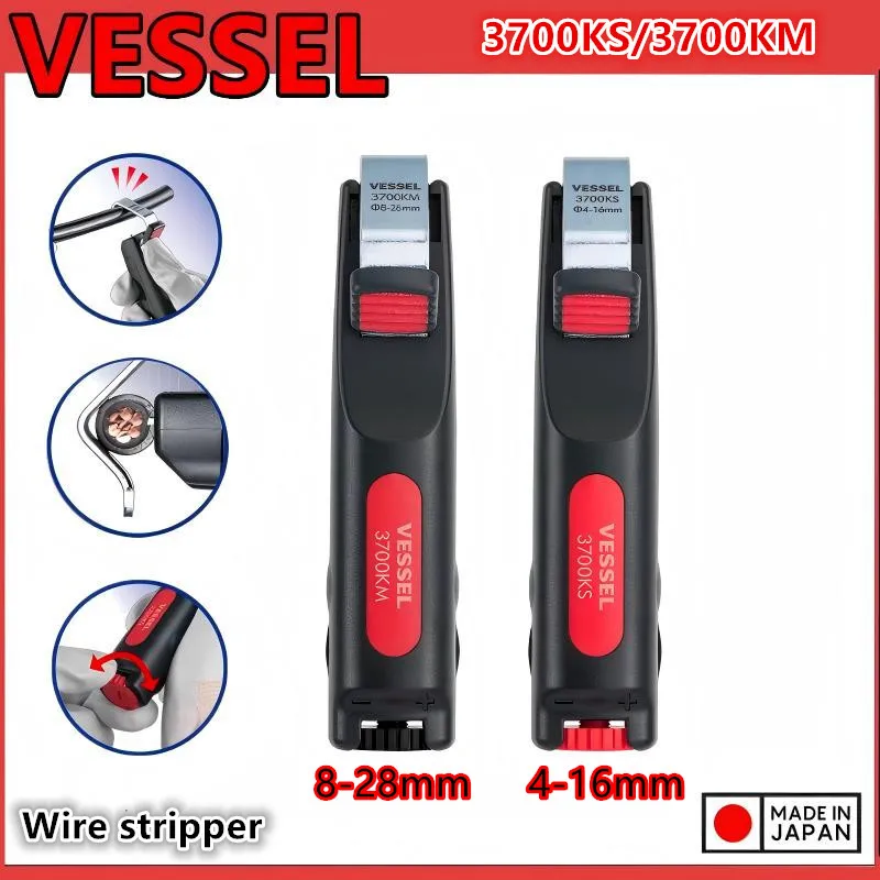 

VESSEL 3700KS 3700KM Cable Stripper Suitable for 4-16mm/8-28mm JIS Professional Electrician's Quick-Rotation Wire Stripper