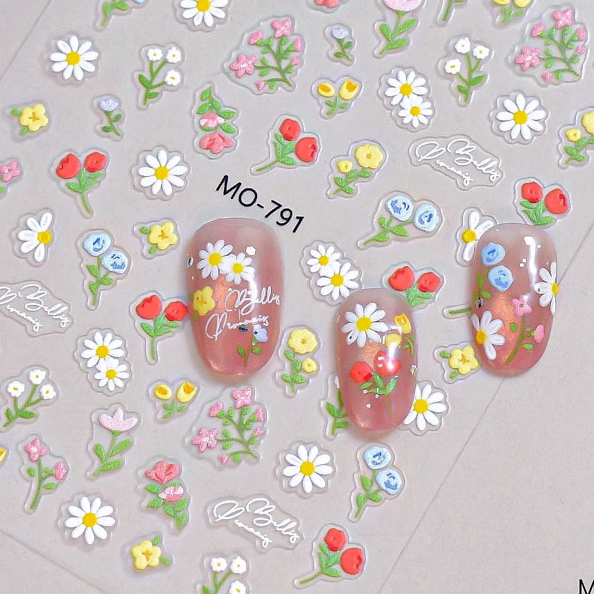 5D Spring Floral Embossed Nail Art Stickers Butterfly Wildflowers Garland Decals For Nails Decoration Design Manicure Supplies