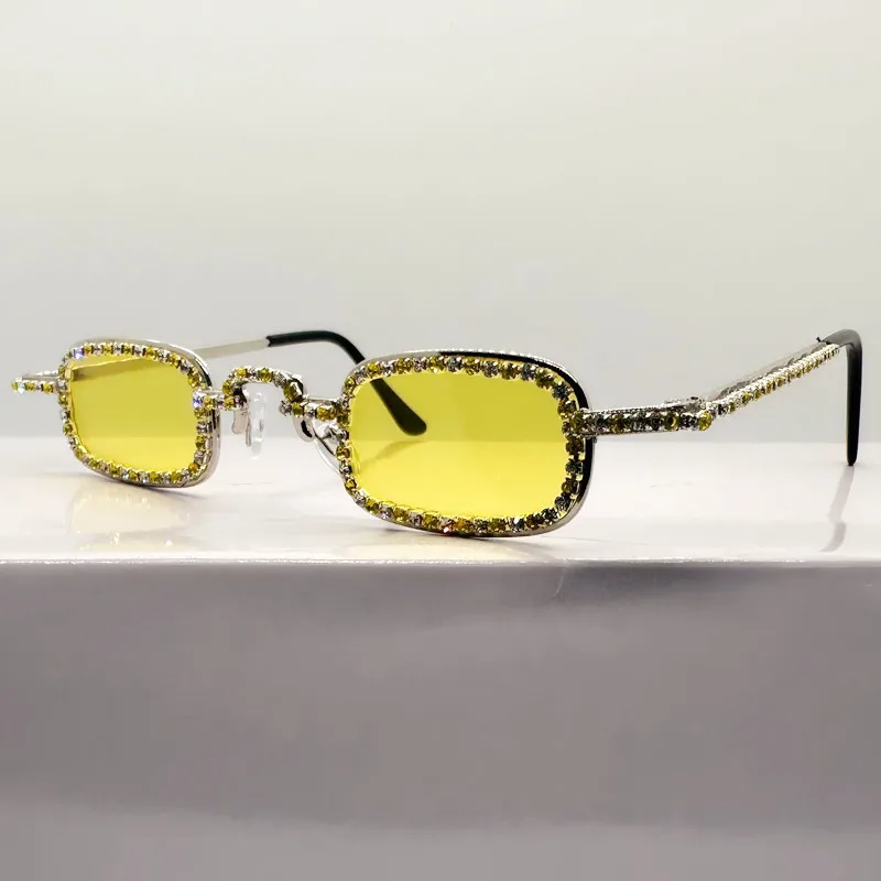 Frauen Kleine Quadratische Diamant Sonnenbrille Metall Luxus Rechteck Strass UV400 Mehrfarbige Shades Weibliche Sonnenbrille Brillen – Detail 20