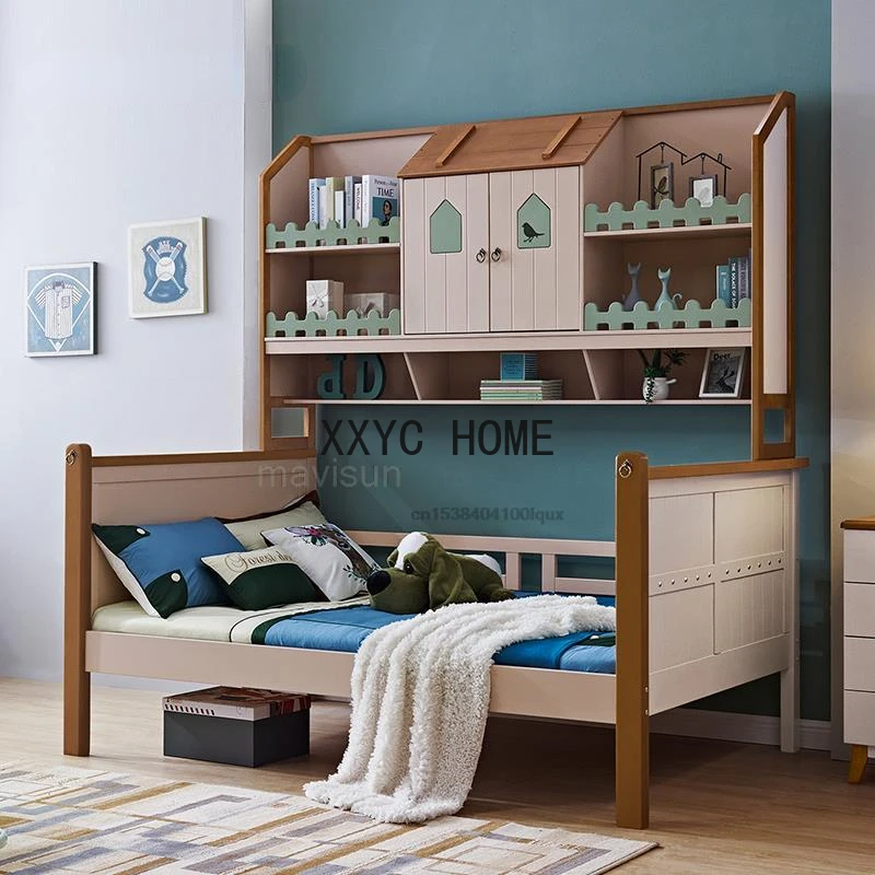 All Solid Wood Children's Bed Cabinet Combination Modern Multi-Functional Space-Saving Teenager Single Tatami Bed Boys Liked