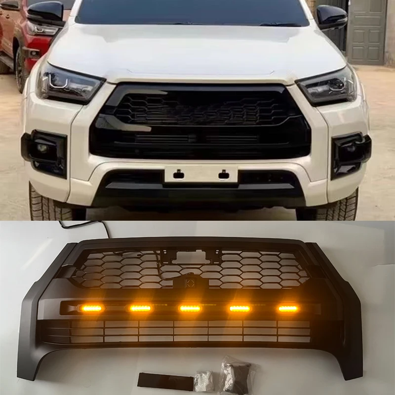 

Modified Racing Grills For Hilux Grill For Toyota Hilux Revo Rocco 2021 2022 2023 Car Accessories Front Bumper Mesh Cover Grille