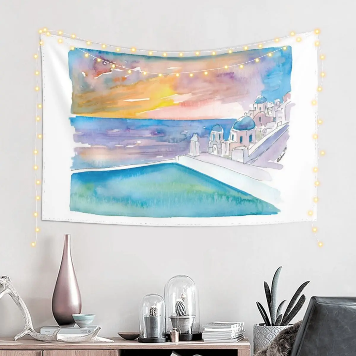 Santorini Infinity and Tranquility In Greece Tapestry Aesthetic Room Decor Korean Decorative Wall Mural Tapestry