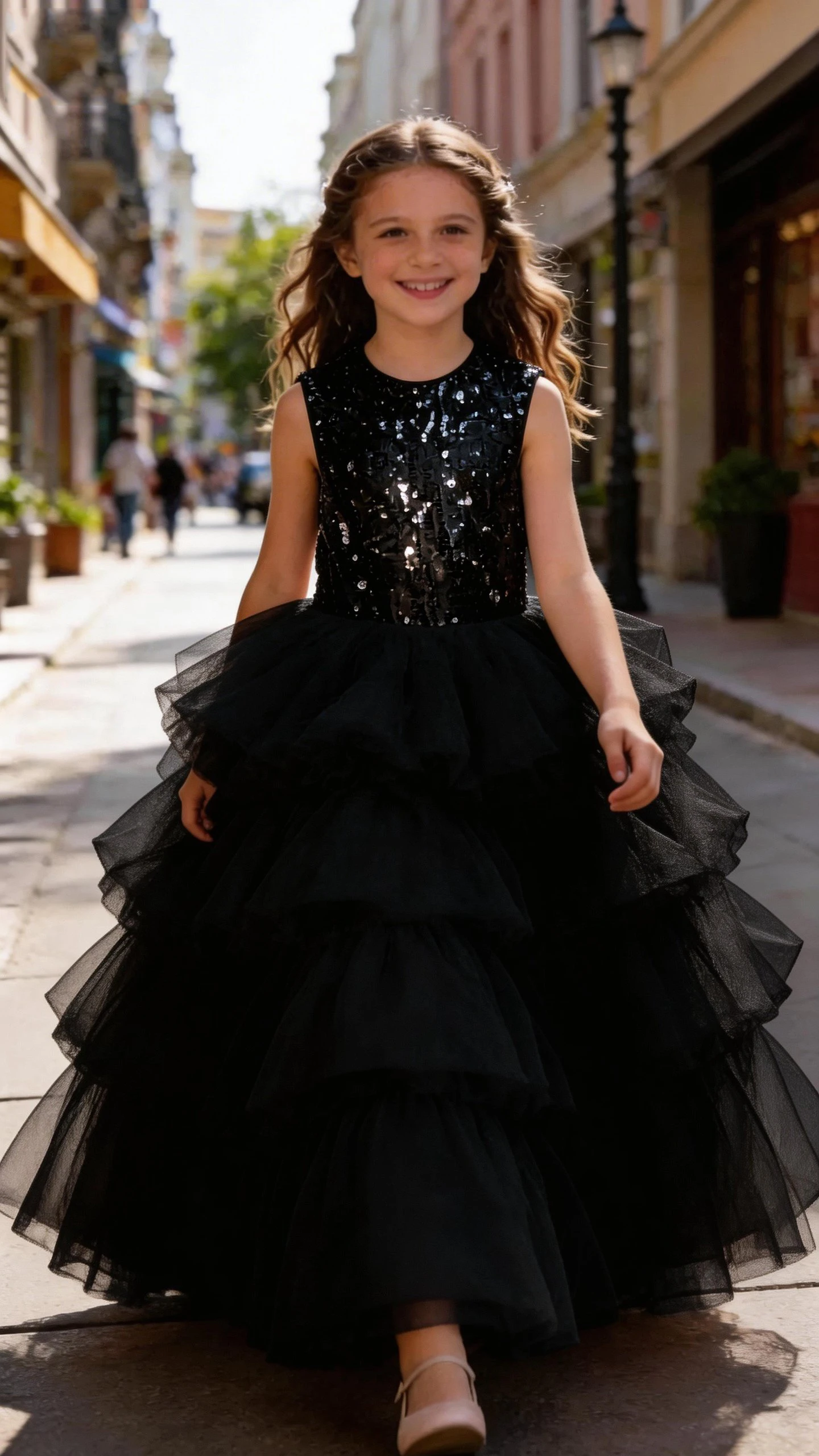 1 Piece of Girls' Sequined Sleeveless Dress, Light Luxury Style, Black Multi-Layered Tulle Cake Dress, Children's Runway Performance Outfit, Girls' Birthday Party Evening Dress / Stage Performance Princess Dress
