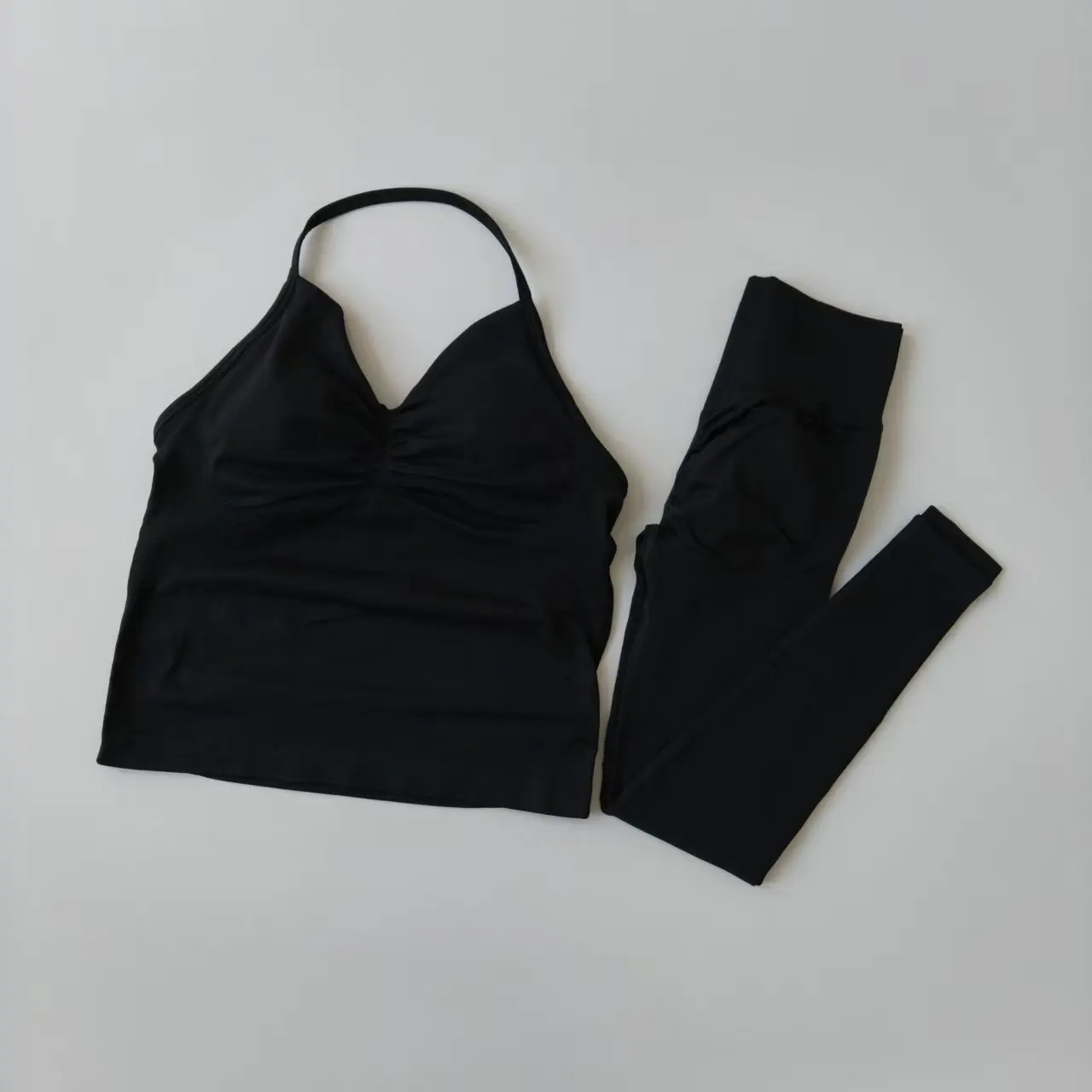 2-teiliges Sport-Set für Damen: Push-Up-Yogahose mit Rückenausschnitt, Fitness-BH, High-Waist-Leggings, nahtloses Set – Detail 10