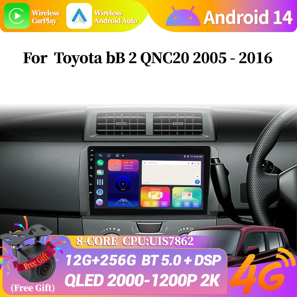 

Android 14 Car Radio Multimedia Navigation 2DIN WIFI For Toyota bB 2 QNC20 2005-2016 Wireless Bluetooth Carplay Stereo Screen