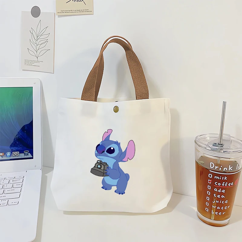 Lilo Stitch Tote Bag for Woman Disney Anime Kawaii Cute Figures Handbag Shopping Fashion Office School Canvas Pouch Girls Gift