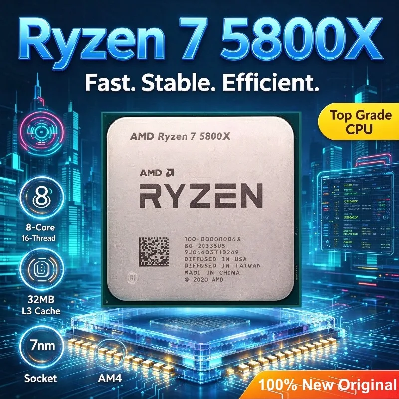 AMD Ryzen 7 5800X Processor 8 Cores 16 Threads AM4 CPU 3.8GHz Base 4.7GHz Turbo 32MB L3 Cache 7nm Desktop Processor Original