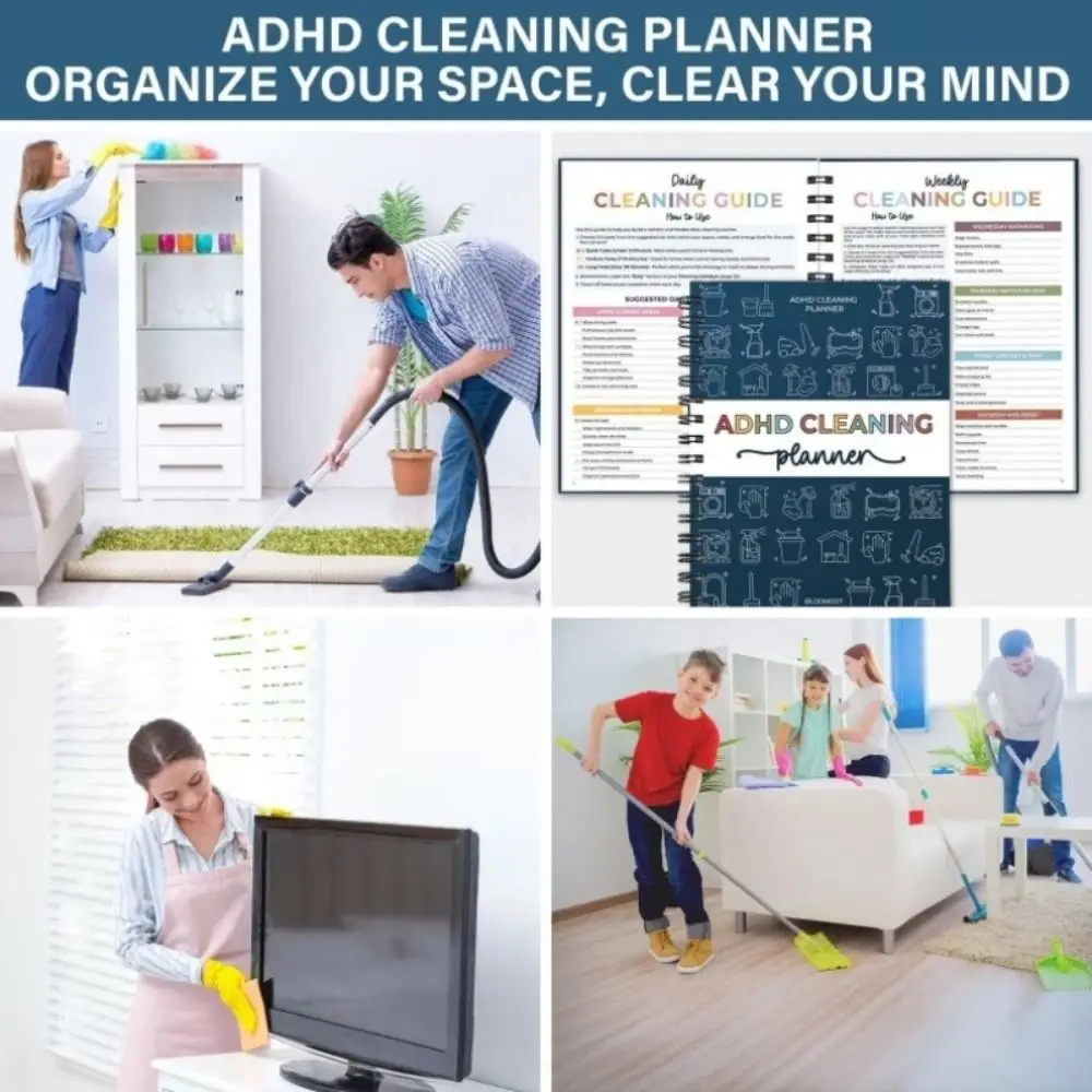 Daily Weekly Monthly ADHD Cleaning Planner Household Cleaning Stress-Free Housework Cleaning Schedule Checklist Organizer