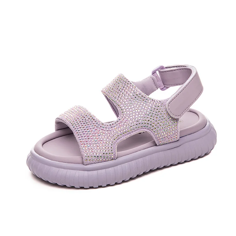 Sandali per ragazze 2024 versione coreana delle nuove scarpe estive per bambini scoppiano scarpe da principessa brillanti per bambina