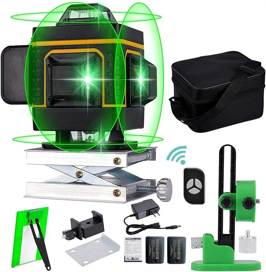 16 Lines 4D Laser Level Self-Leveling 4x360 Horizontal&Vertical Cross line Rechargeable line Laser Green Beam Laser Lifting Base