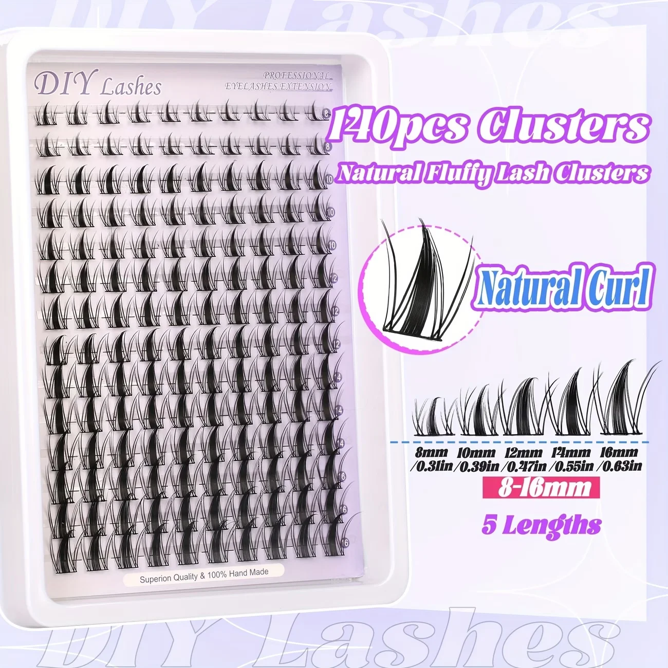 140 Clusters of Super Fluffy DIY Eyelash Extensions, Cartoon Style Cat Eye Effect, 14 Rows of Reusable False Eyelashes, Easy for