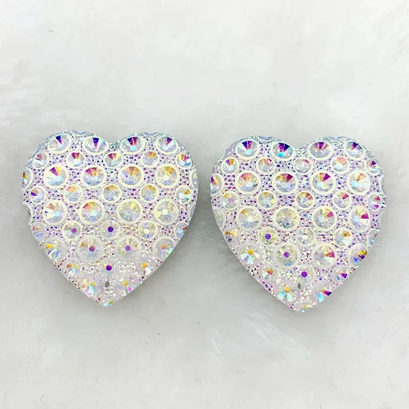 Strass cristal ab 35mm com parte traseira lisa, cabochão em resina coração com parte traseira lisa para decoração diy ht15 com 10 peças