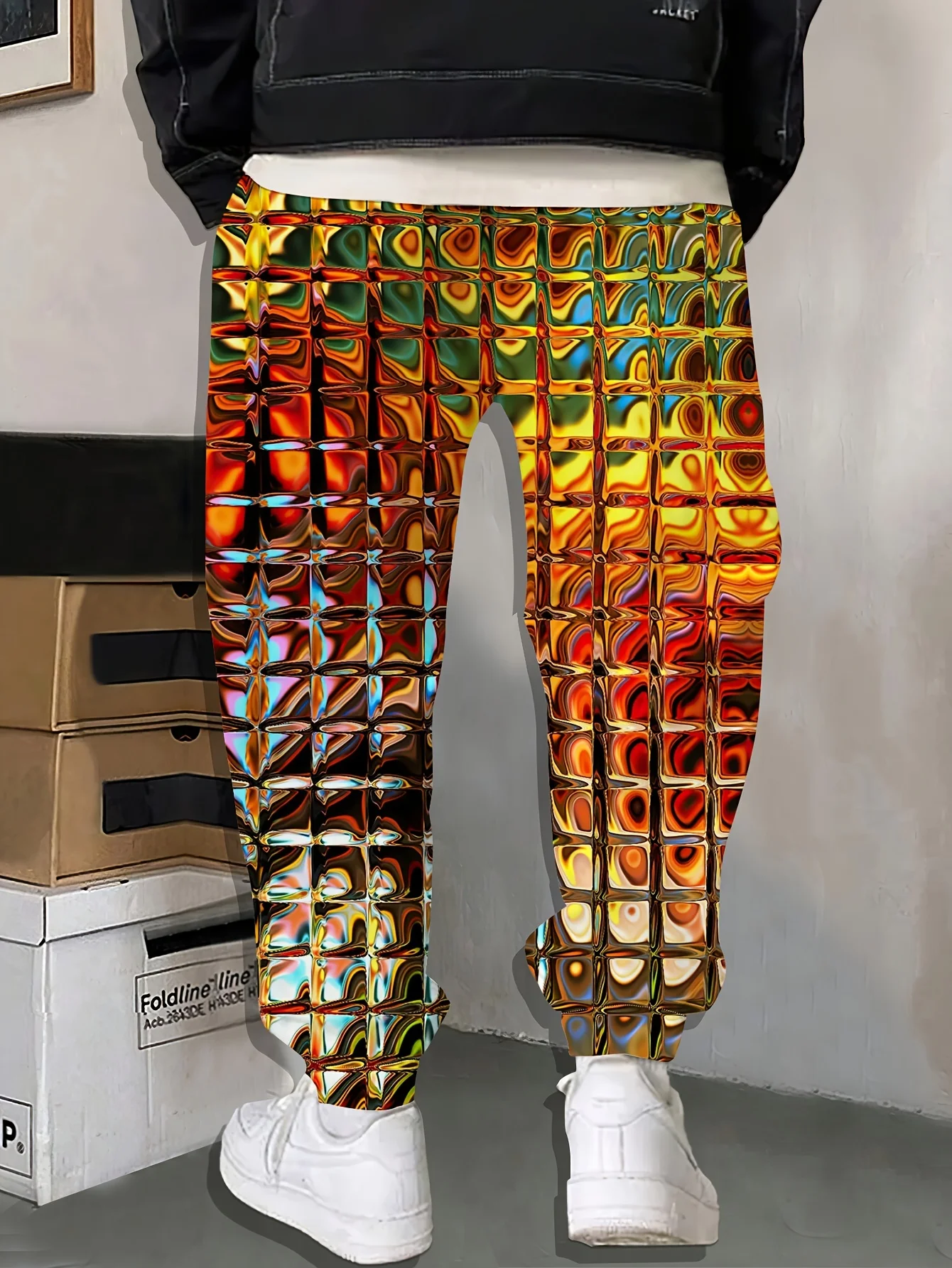 Abstract Prints Street Pants Men's Side Pockets Elastic Drawstring Sweatpants Joggers Pants for Men Casual Trousers Fall
