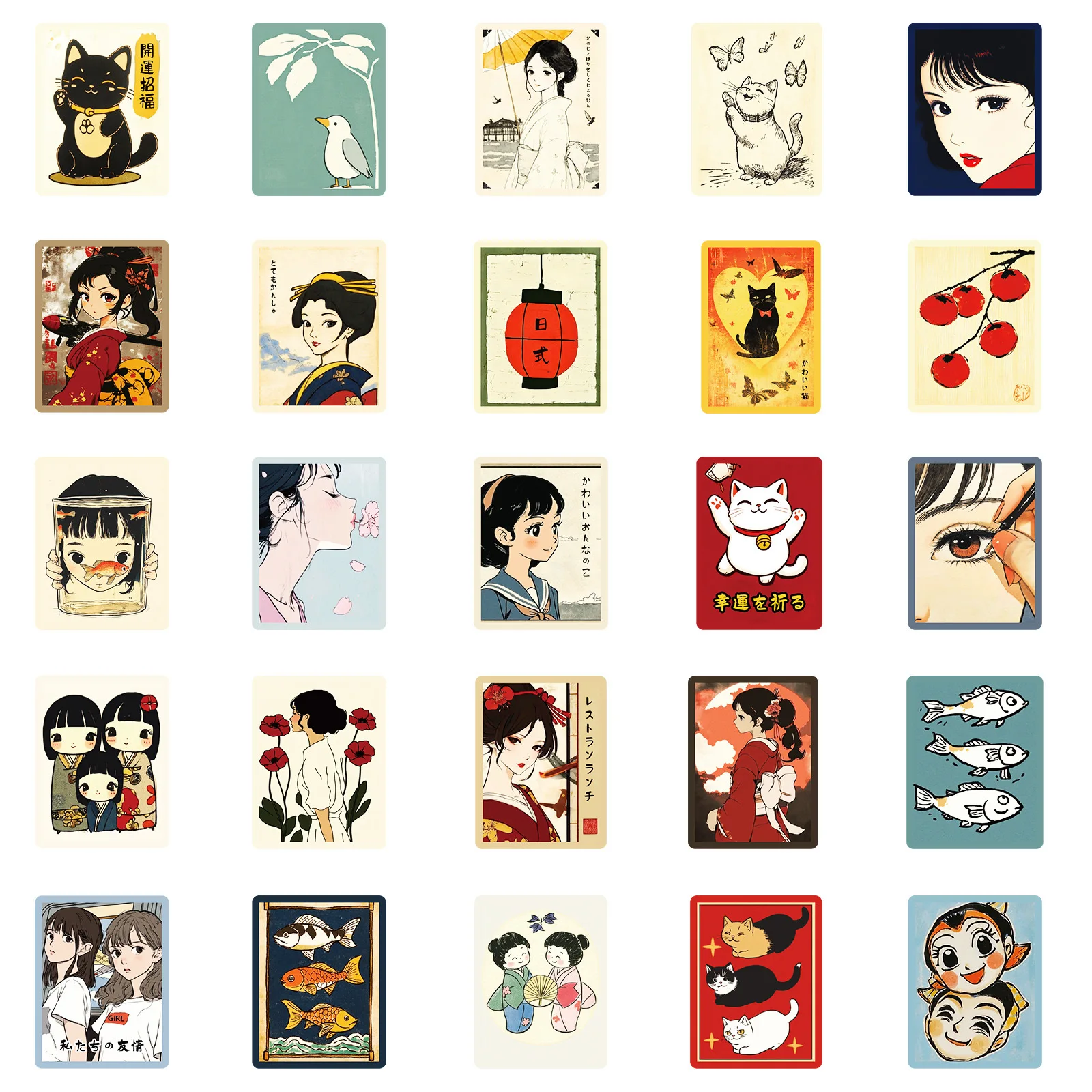 

50PCS Japanese Style Retro Cartoon Graffiti Stickers Personalized Cool Creative Decoration Skateboard Desk Bike Decal Toys