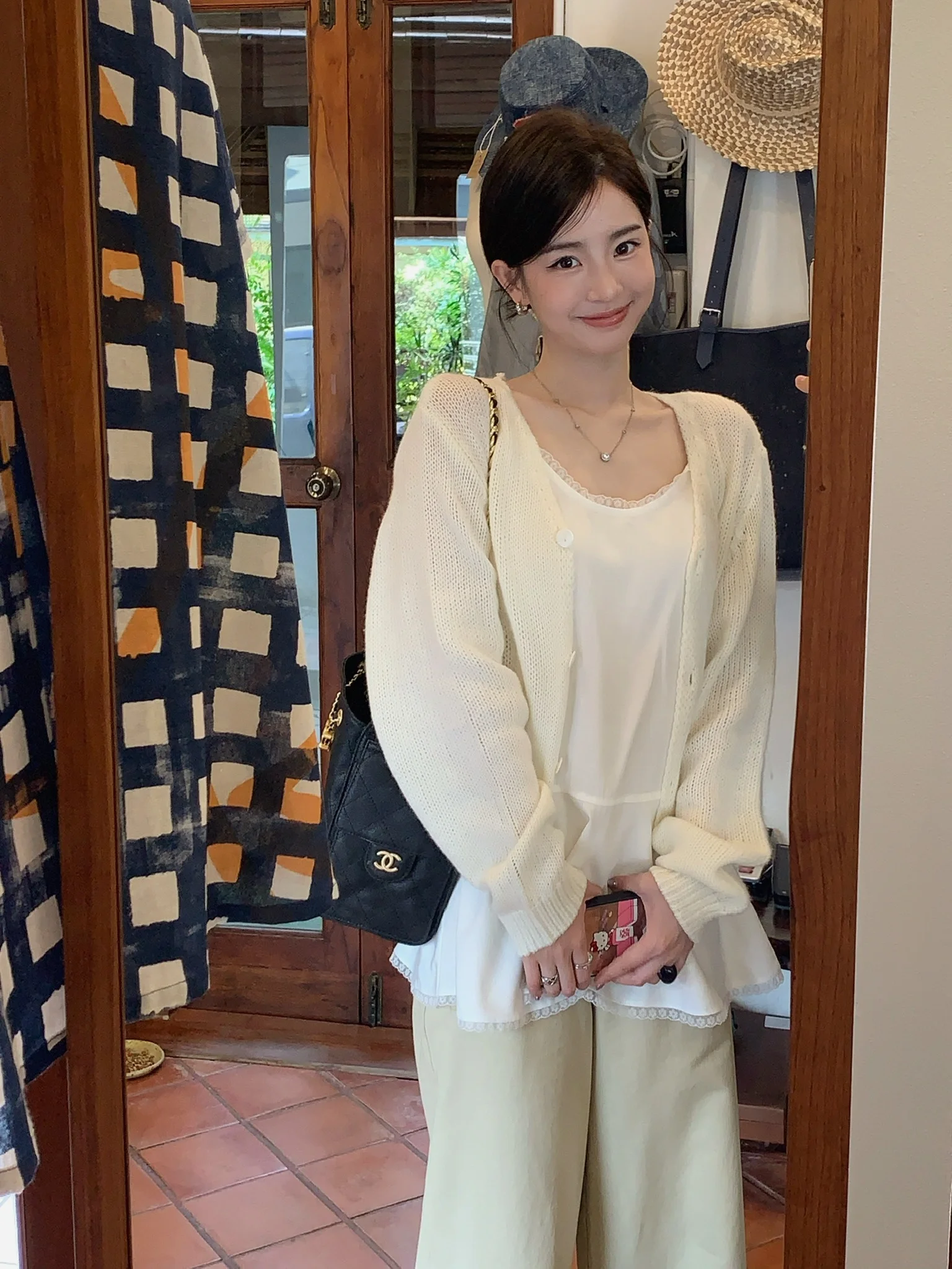 

Lilian Soft Cr Knitted Open Cardigan Vest Two-Piece Set Dra Daily B266004 Commute Sle Loose Fit Long Sve V-Ne