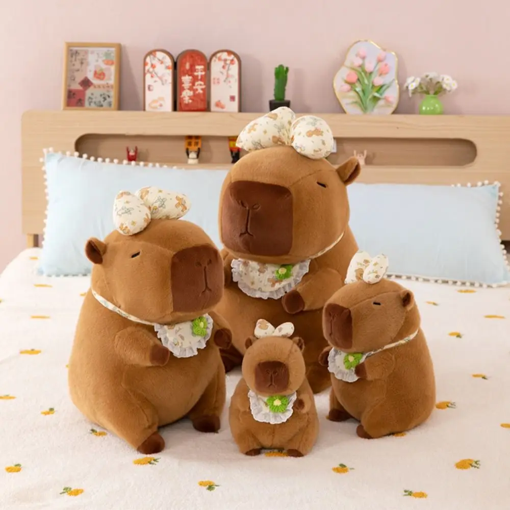 

Cute Bow Capybara Plush Doll Bib Simulation Capybara Plush Toy Soft Fluffy Capibara Fluffty Doll Christmas Toy
