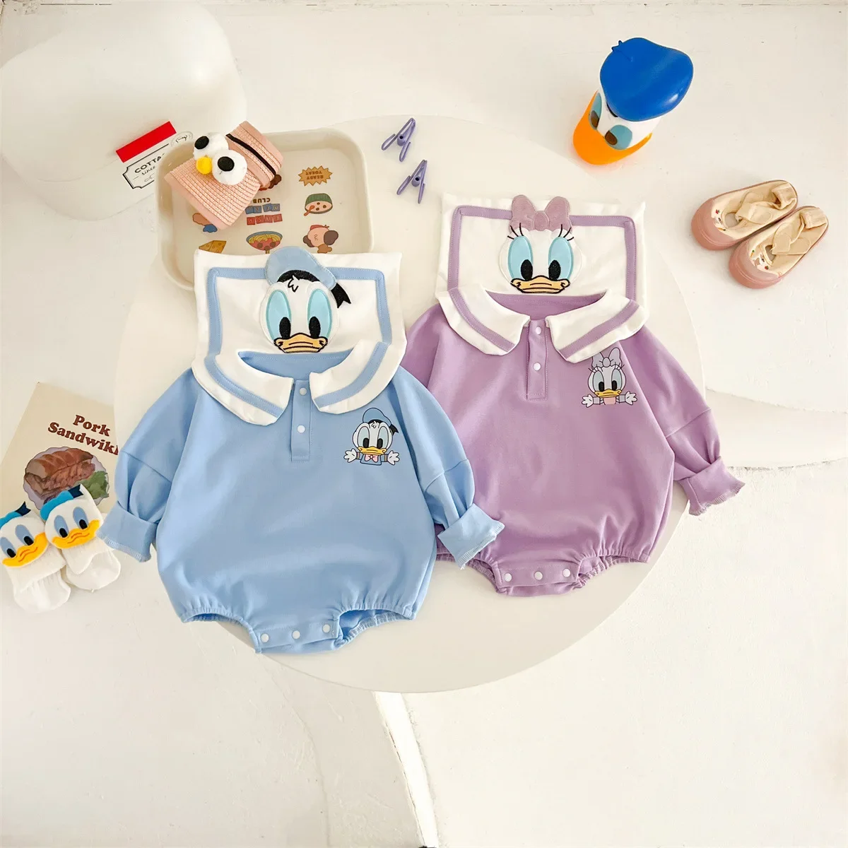 Disney Authorized Donald Duck Shape Triangle Bag Fart Suit Autumn Cotton Soft Treasure Cartoon Clothes Bodysuits Baby Clothing