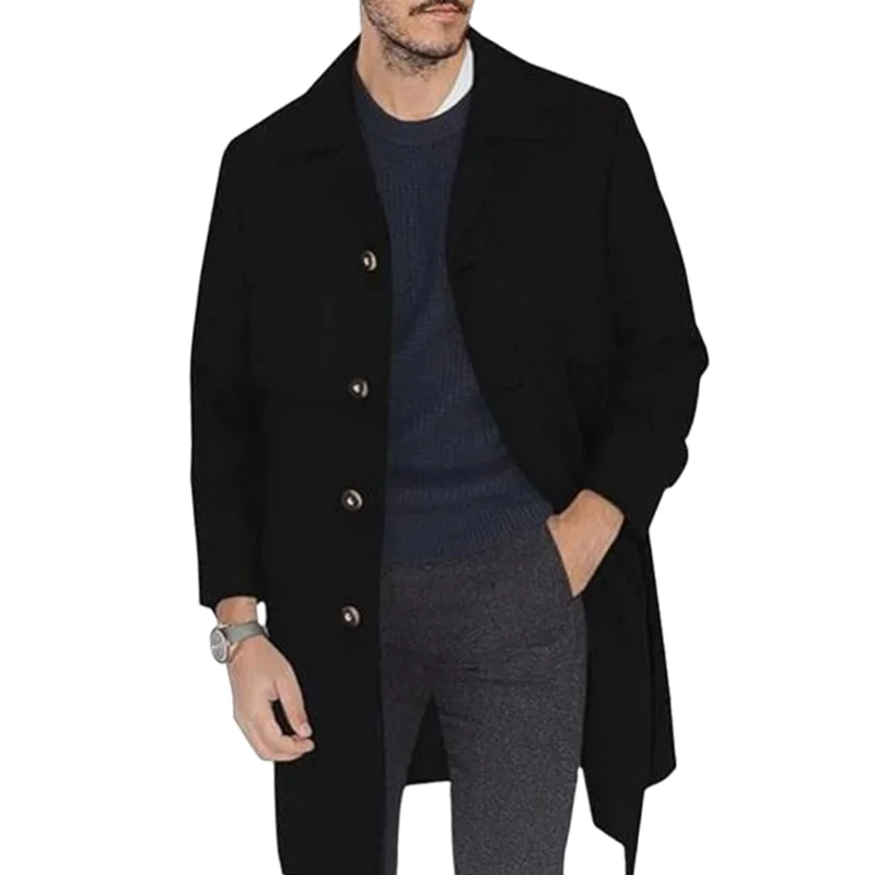 Cappotto con risvolto da uomo Office Street Casual Suit miscele di lana Outdoor con fodera giacche lunghe Eu US Size abbigliamento uomo monopetto