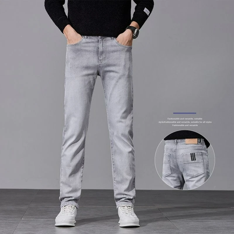Осень-зима, деловые мужские удобные джинсы, повседневные прямые эластичные утягивающие хлопковые эластичные рабочие джинсовые брюки, модные универсальные