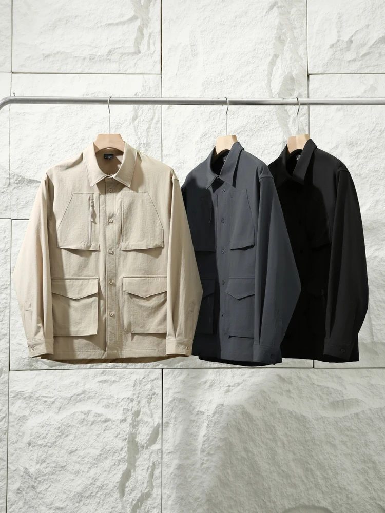 Garage Man Italian Style Lightweight Outdoor Men's Work Shirt Jacket with Pocket Breathable Skin-Friendly Casual Fashion
