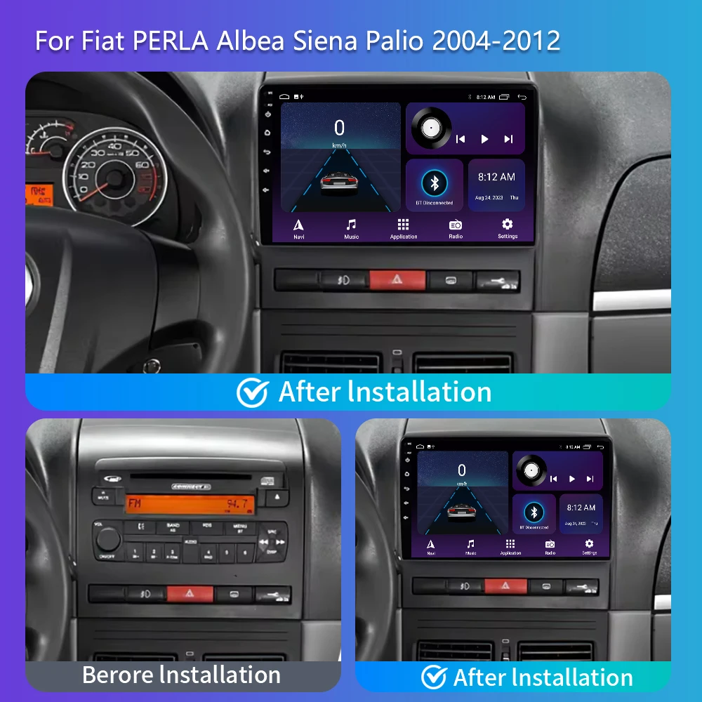 2 din Android 13 Car Radio Multimedia Video Player For Fiat PERLA Albea Siena Palio 2004-2012 Auto Carplay Stereo GPS Navigator