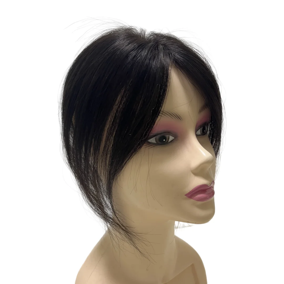 Super Thin Lace Human Hair Toppers for Women Middle Parting Bangs Hand-Knitted Invisible Hairpieces Clip In Extensions 25 cm