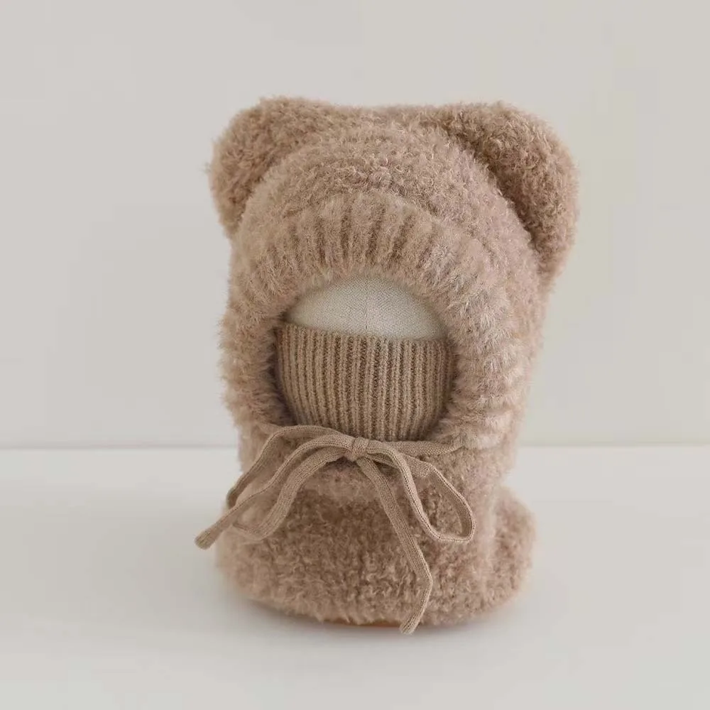 Thickened Hooded Scarf Hat Knitted Integrated Kids Winter Beanie Cute Windproof Thick Warm Balaclava School