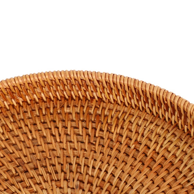 5X Rattan Storage Tray, Round Basket With Handle, Hand-Woven, Rattan Tray Wicker Basket L