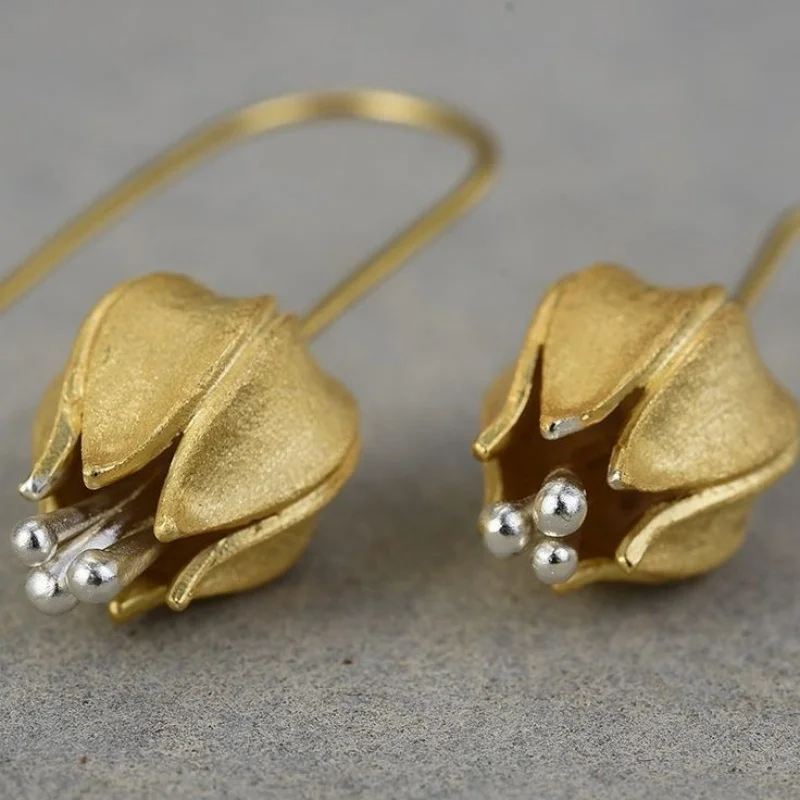 Minimalist Flower Bud Earrings For Women Simple Countryside Style Versatile Earrings Fresh And Elegant Jewelry Accessory